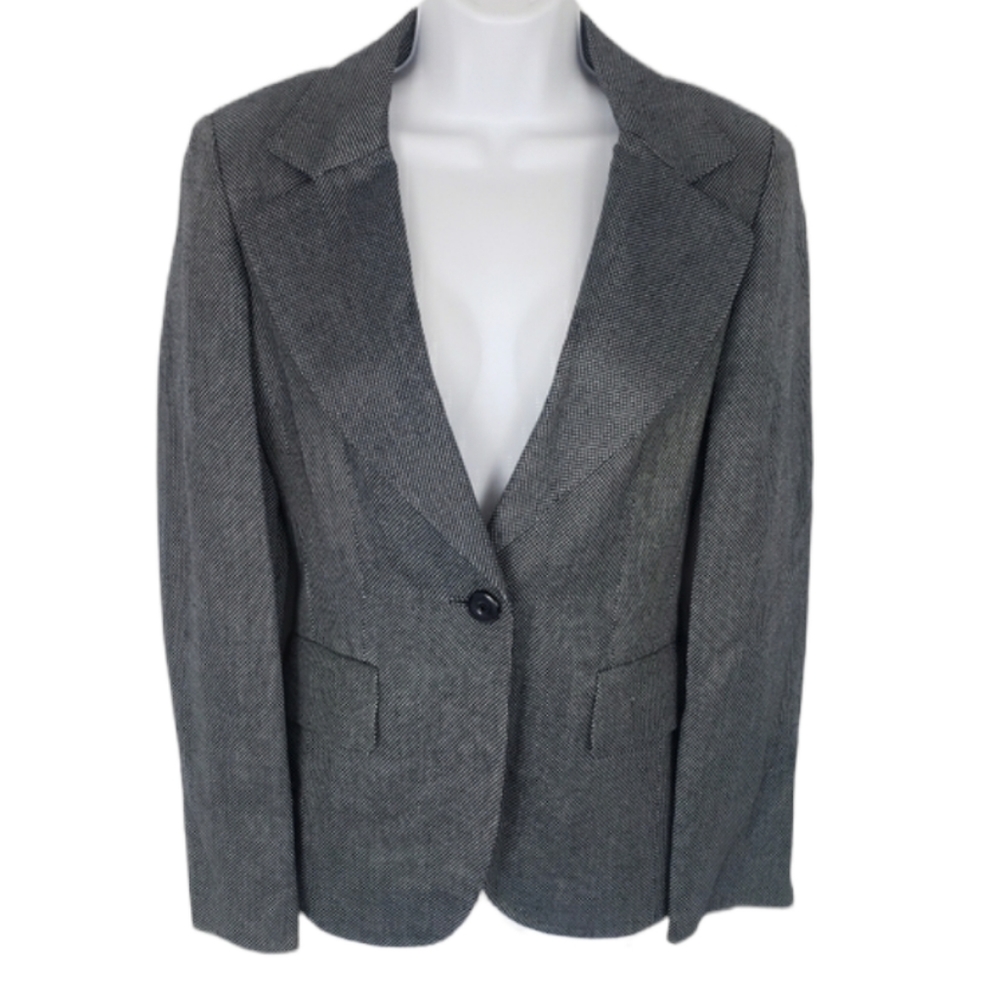 Vintage Carlisle Diamond Checkered Blazer Dark Navy Blue Size 6
